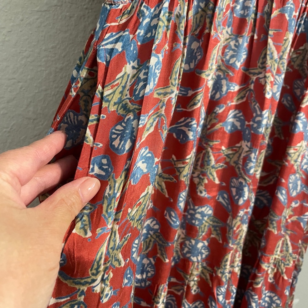 Natural Life Bella Maxi Dress Red Olive Leaf Floral Bohemian Viscose - M - Picture 6 of 8
